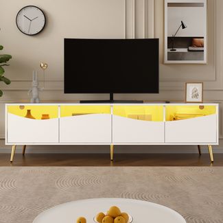TV-Lowboard aus MDF mit LED & Glasfront, 180x40x50 cm, Weiß