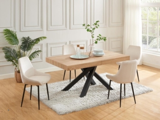 Vente-unique - Esstisch ausziehbar - 6 bis 10 Personen - MDF & Metall - Naturfarben & Schwarz - CATONAV