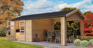 Gartenhaus Theres 7 - 304x304 cm plus Dachausbauelement, 28 mm Holz naturbelassen, Karibu