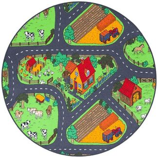 Snapstyle Kinderteppich Kinder Spiel Teppich Bauernhof Rund, Rund, Höhe: 4 mm