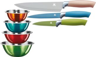 KING Allzweckmesser Metallic, 7tlg, 3 Messer, 4 Schüsseln aus Edelstahl