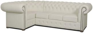 Casa Padrino Chesterfield Echtleder Ecksofa Weiß 260x160 x H. 78 cm