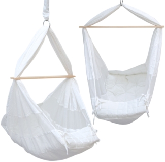 Babyhängematte Baby-Feder-Wiege mit Spreizstab | 100% Baumwolle Naturstoff | Kinderhängematte Hängewiege | Babyschaukel in Weiß | Balstbarkeit max. 15KG