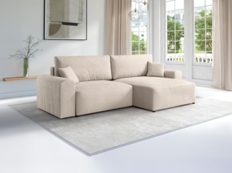 Vente-unique - Ecksofa mit Schlaffunktion - Ecke wechselbar - Stoff - Beige - ILANOR