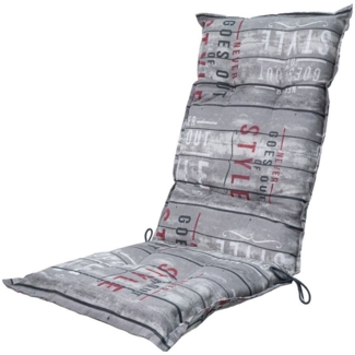 Madison Hochlehnerauflage C 067 Annebeth grey Gartenstuhl Auflagen Kissen Polster für Hochlehner, für Hochlehner-Stühle UV-beständig inkl. Bindebänder und Halteband
