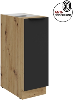 Küchen Unterschrank Schrankauszug 30 cm Küche ARIA Schwarz ultra matt + Eiche Artisan matt, hochwertige Fronten mit Anti Fingerprint Beschichtung Küchenzeile Küchenblock