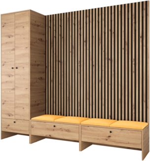 Garderoben-Set Melire VI, Kleiderschrank, Unterschrank, Griffe aus Metall (Farbe: Artisan Eiche, Manila 32)
