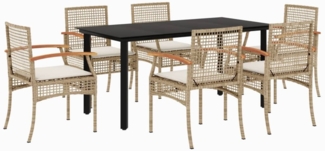 vidaXL 7-tlg. Garten-Essgruppe mit Kissen Beige Poly Rattan 3213635