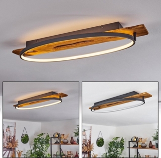 hofstein Deckenleuchte moderne Deckenlampe aus Metall/Holz/Kunststoff, LED fest integriert, 3000 Kelvin, Leuchte mit Holzbalken, 2400 Lumen, LED 20 Watt