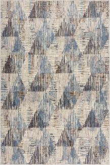 Stilvoller Teppich mit geometrischem Muster in Blau-Grau, aus Polyester, pflegeleicht und langlebig – WYE Kollektion von Kadima Design. Größe: 200x290 cm