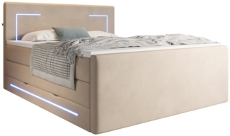wonello Boxspringbett Monaco, mit LED Beleuchtung, Bettkasten, Matratzen und Topper