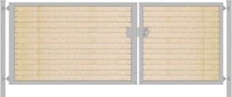 Elektrisches Einfahrtstor Premium-Line (2-flügelig) mit Holzfüllung waagerecht asymmetrisch verzinkt B: 450 cm H: 100 cm