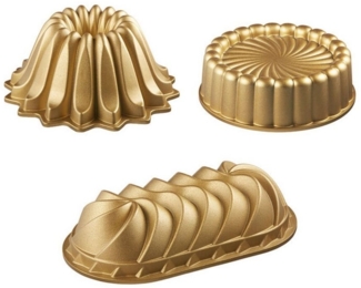 Hagen Grote Backform 3-teiliges Gussaluminium Backformen-Set, (3-tlg), Lotusblüte, Charlotte, Wellen-Rechteck