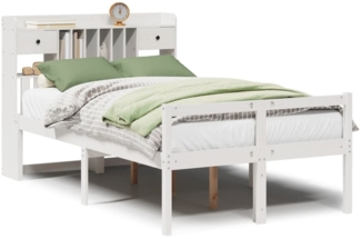 vidaXL Massivholzbett mit Regal ohne Matratze Weiß 135x190 cm Kiefer 3322046