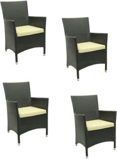 4x KONWAY® GARDA Sessel Schwarz inkl. Sitzkissen Polyrattan Garten Stuhl Set