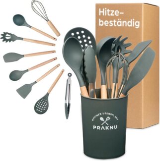 Praknu Kochbesteck-Set Silikon Küchenutensilien Set – 8 - teiliges Kochbesteck, (Set, 8-tlg), Küchen Accessoires Zubehör Haushalt Set & Halterung / Aufhängeschlaufe
