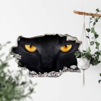 K&L Wall Art Wandtattoo 3D Wandtattoo Katzenaugen gold Leopard Wandsticker wilde Katze modern, Mauerdurchbruch Wandbild selbstklebend