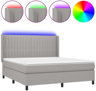vidaXL Boxspringbett mit Matratze & LED Hellgrau 160x200 cm Stoff 3138485
