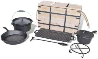 9-teiliges Set in Holzkiste Kochtopf-Set Töpfe Pfanne 40829