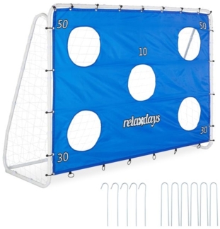 Relaxdays Fußballtor mit Torwand, Stahl weiß, 170x235x85 cm