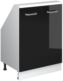 Küchenschrank für Dachschrägen R-Line Schwarz Hochglanz 60 cm mit 2 Türen Vicco