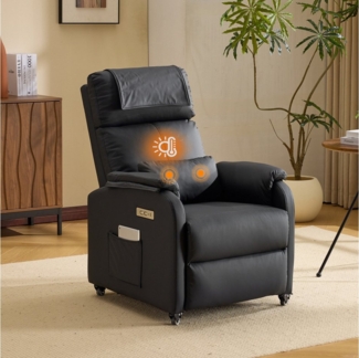 VINGLI Relaxsessel Fernsehsessel, TV-Sessel, 2/6 Punkte Massage & Wärmefunktion, 4 Lenkrollen mit Feststellbremse, USB-C&USB-A Anschlüsse, Seitentasche