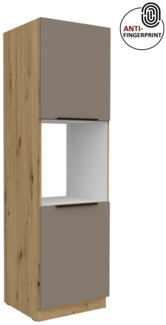 Küchen Hochschrank 60 cm Küche ARIA Sandgrau ultra matt + Eiche Artisan matt, hochwertige Fronten mit Anti Fingerprint Beschichtung, Soft-Close Küchenzeile Küchenblock