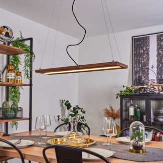 »Valditacca«, verstellbare Hängelampe aus Metall/Holz/Kunststoff in Schwarz/Chrom/Natur/Weiß, Hängeleuchte m. Schirm aus Echtholz, Höhe max. 145 cm, LED 25 Watt, 1380 Lumen, 3000 Kelvin