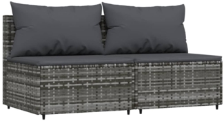 vidaXL Garten-Mittelsofas mit Kissen 2 Stk. Grau Poly Rattan 319770