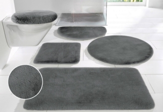 my home Badematte Rabbit Badematten, Badvorleger, Badezimmer Teppich, Höhe 30 mm, rutschhemmend beschichtet, fußbodenheizungsgeeignet, schnell trocknend, strapazierfähig, Polyester, rund, Kaninchenfell-Haptik, Badteppich, rechteckig, rund & als 3-tlg. Set
