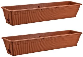 2x Blumenkasten 100cm Balkonkasten mit Wasserspeicher Terrakotta 25L - Blumenkästen wetterfest Pflanzkasten mit Einsatz für Garten und Balkon witterungsbeständig