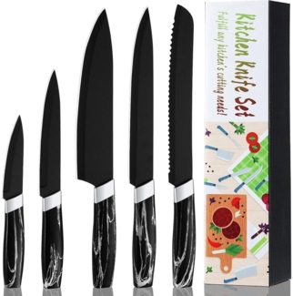 Günstiges Messerset Schwarz Edelstahl 5PCS Kochmesser Gemüsemesser Schälmesser