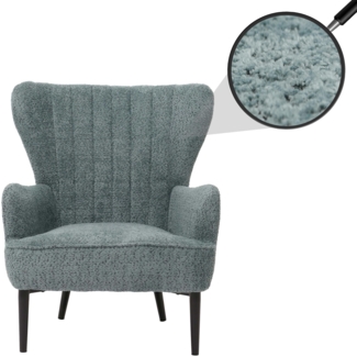 Lounge-Sessel HWC-K37, Cocktail-/Ohrensessel Polsterstuhl Retro Vintage Stoff Chenille (500g/m²) Öko-Tex ~ blau-grün