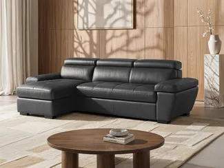 Vente-unique - Ecksofa mit Schlaffunktion - Leder - Ecke Links - Anthrazit - JONOVA