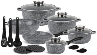 Edenberg Topf-Set Graue Töpfe Topfset Kasserolle Pfanne Keramik Induktionstöpfe, Aluminium, Keramik (15-tlg, Zeitloses Design des Topfsets. Eine ideale Geschenkidee)