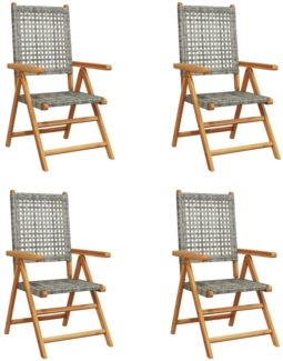 vidaXL Gartenstuhl Verstellbar 4 Stk. Grau Poly Rattan Massivholz 3214523