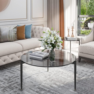 Runder Couchtisch Rauchglas Grau Ø80cm Moderner Sofatisch