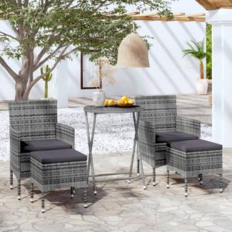 5-tlg. Garten-Bistro-Set Poly Rattan und Hartglas Grau