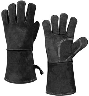 Grillhandschuhe Ofenhandschuh schwarzem Leder hitzebeständig Kamin-Handschuhe schwarz