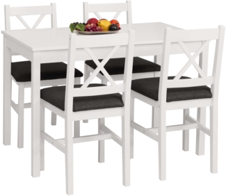 Esszimmer-Set HWC-F77, Sitzgruppe Esszimmergruppe, Massiv-Holz Kiefer Stoff Landhaus 110cm ~ weiß Polster schwarz