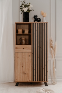 Medan 53A Highboard, Dekor Artisan Oak / anthrazit | Highboard für Wohnzimmer | Maß: B x H x T ca. 80 x 156 x 40 cm | Highboard mit 2 Türen, 1 Schubkasten und 2 offenen Fächern