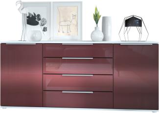 Vladon Sideboard Linio V2 166,5 x 72,5 x 35 cm Anrichte mit 2 Türen und 4 Schubladen, Korpus in Weiß matt, Fronten in Bordeaux Hochglanz