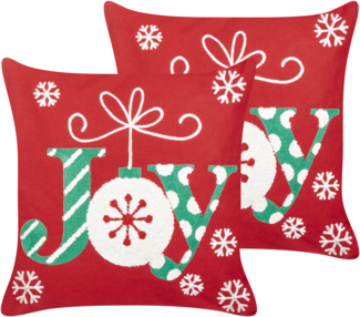 Kissen 2er Set GINGERBREAD Mit Aufschrift Baumwolle 45 x 45 cm Rot