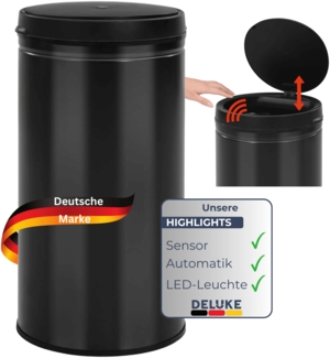 DELUKE® Sensor Mülleimer Küche 60L Schwarz - Automatik Bewegungssensor Klemmring | Smarter Abfalleimer mit Deckel Müllbehälter Kücheneimer