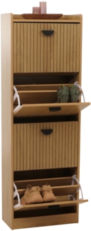 Schuhschrank HWC-O39, Schuhkipper Schuhregal 4 Klappen Klappfächer MDF Melamin Metall 148x50x24cm ~ natur