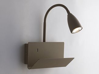 LED Schwanenhals Leselampe Braun mit Ablage & USB-Ladefunktion, B. 23cm