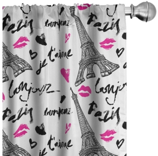 Abakuhaus Gardine Vorhang für Wohnzimmer Schlafzimmer Dekor, Microfaser, Paris Pink Kiss Eiffel Liebe