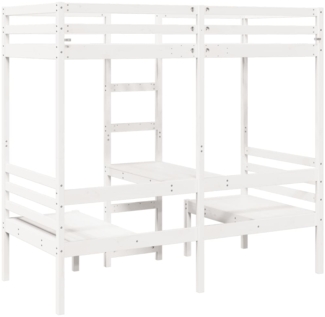 vidaXL Hochbett mit Schreibtisch & Stühlen Weiß 90x200 cm Kiefernholz 3308554