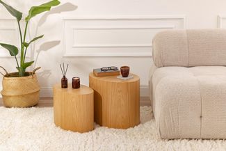 Side Table Set, Oak, 49 x 41 x 40 | Made from 100% MDF, Natural Oak Wood Coating | Perfect for Modern Home Office & Study Spaces, Elegant and Functional Design