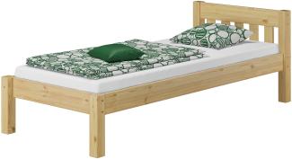 Erst-Holz Einzelbett Natur 90x200 Bett, Rollrost Senkrechte Balken